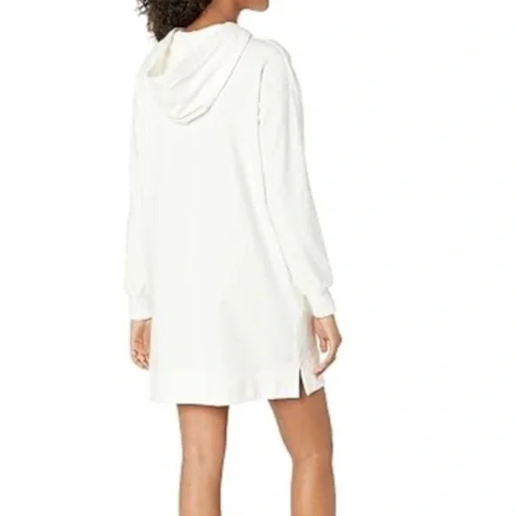 NEW THE DROP Long-Sleeve Hooded Mini Sweatshirt Dress, Ivory‎ XS - Picture 2 of 3